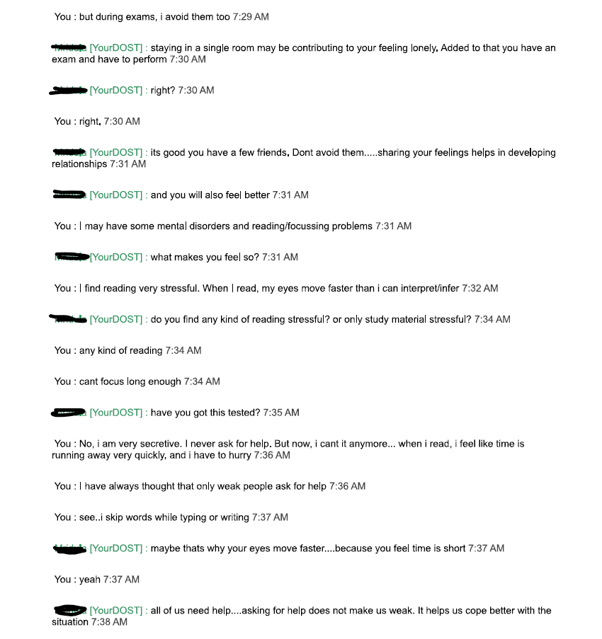 Part 2 of redacted student support chat from November 2017: reading stress and help-seeking
